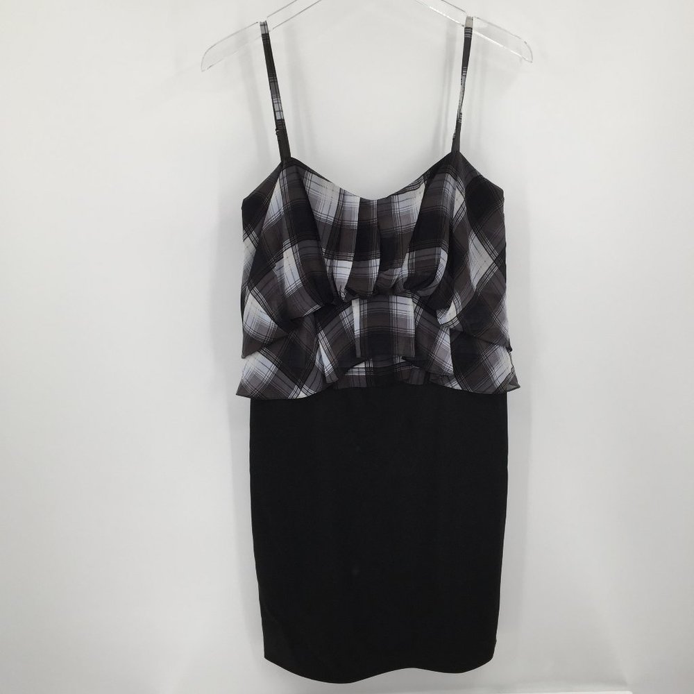 BCBG MaxAzria draped cami silk plaid pencil skirt black satin dress new 8